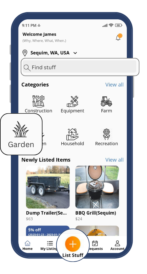 Home screen of Mobile App